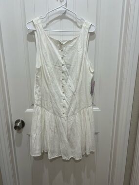 wild fable Cream Button-Front Sleeveless Drop-Waist Dress